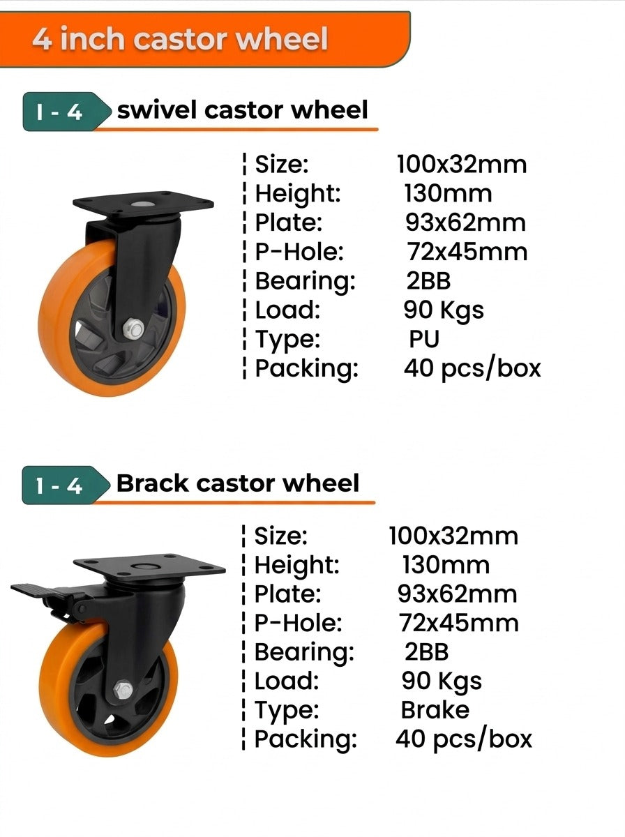 CASTORS/WHEELS 4"(4Pc)